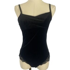 ⭐ 3/$15 Small Velvet Black Wrap Square Neck Lace Trim Bodysuit